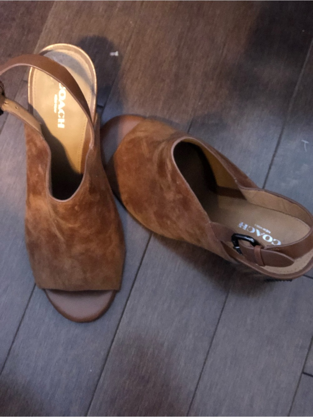 Women’s Suede Open-Toe Slingback Block Heel in Brown - Picture 3 of 4